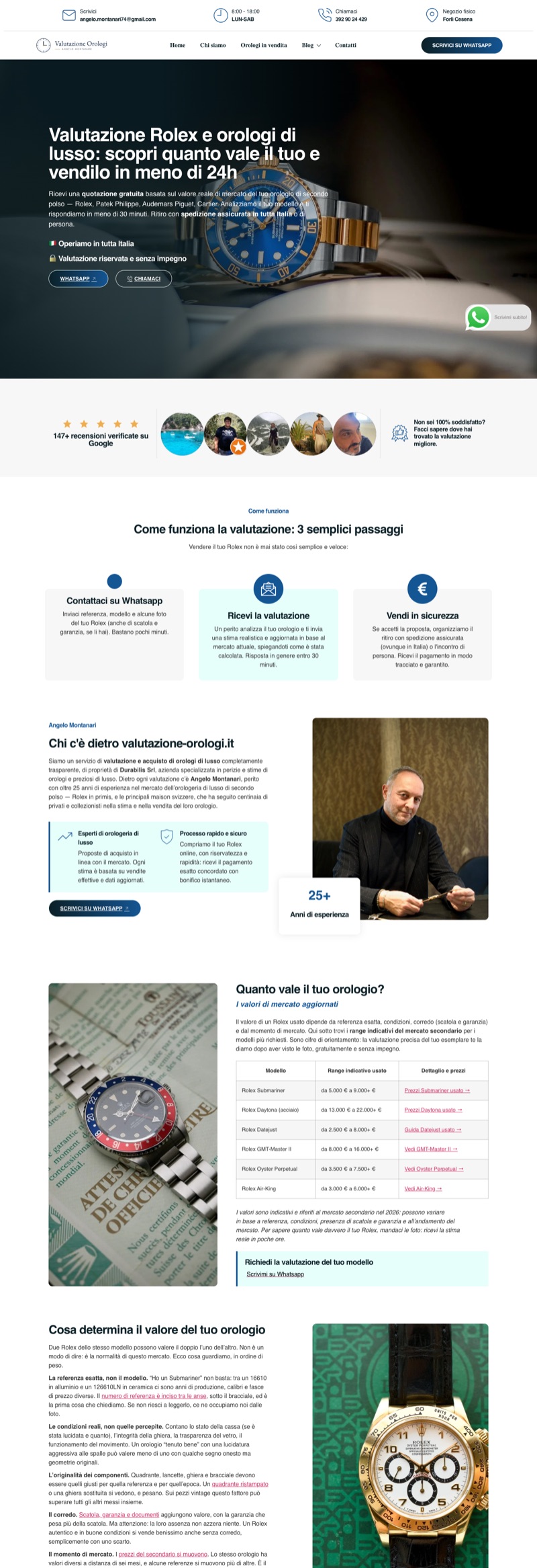 Il sito valutazione-orologi.it, realizzato e posizionato da ACE Media